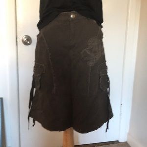 Brown distressed jean skirt small